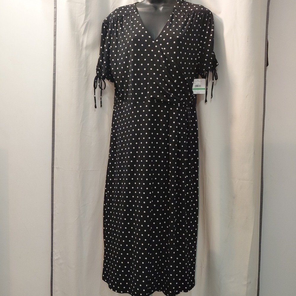 Black White‎ Polka Dot Dress Short Peep Tie Sleeve Babydoll L NWT 89.50
